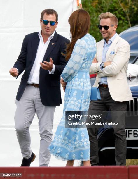 Peter Phillips, Catherine, Princess of Wales and Commander Rob Dixon attend the Out-Sourcing Inc. Royal Charity Polo Cup 2023 at Guards Polo Club,...