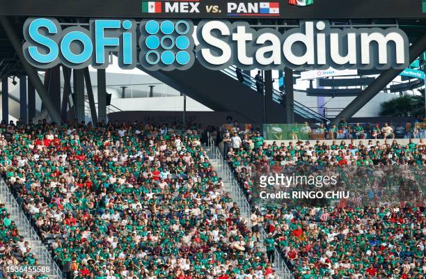 Fans watch the Concacaf 2023 Gold Cup final football match between Mexico and Panama at SoFi Stadium in Inglewood, California, on July 16, 2023.