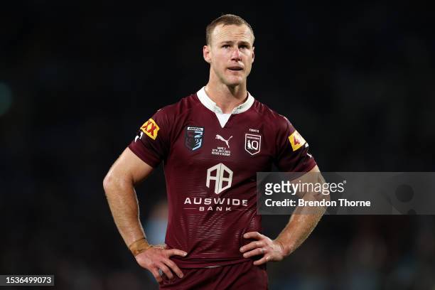 Mlooks on during game three of the State of Origin series between New South Wales Blues and Queensland Maroons at Accor Stadium on July 12, 2023 in...