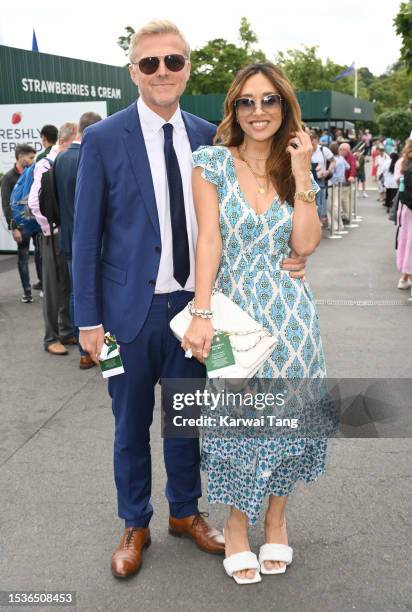 Simon Motson and Myleene Klass attend day ten of the Wimbledon Tennis Championships at the All England Lawn Tennis and Croquet Club on July 12, 2023...