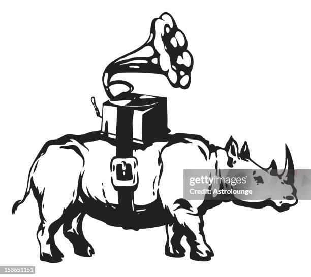 rhino und grammofon - schablone stock-grafiken, -clipart, -cartoons und -symbole