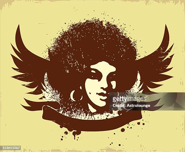 illustrazioni stock, clip art, cartoni animati e icone di tendenza di afro logo stile - afro