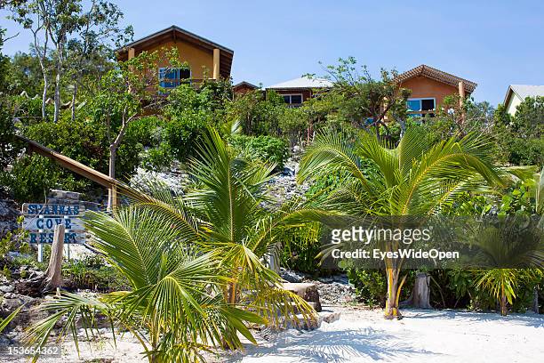 Palmtrees and wooden houses of Shannas Cove Resort on June 15, 2012 in Cat Island, The Bahamas.