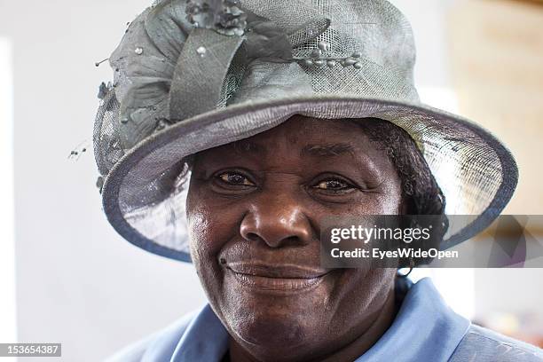 Portrait of a local bahamian old woman, the lady is wearing a hat while attending the sunday service in the Zion Baptist Church in Old Bight on June...