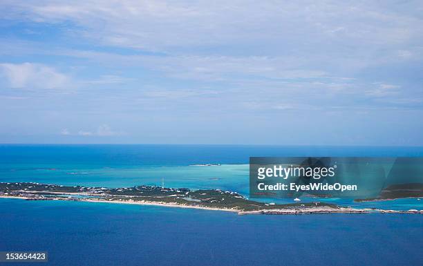 Aerial view of the islands and atolls of the Exumas in the turquoise blue carribean sea on June 15, 2012 in Exumas, The Bahamas.