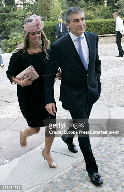 Cristina Valls Taberner and Francisco Reynes Massanet attend the wedding of Enrique Lacalle and Lila Coghen at Santa Maria Reina Church on October 6,...