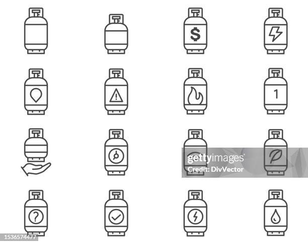 bildbanksillustrationer, clip art samt tecknat material och ikoner med gas cylinder icon set - naturgas