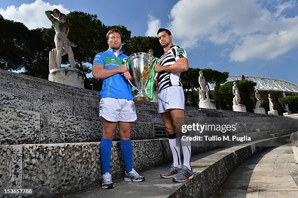 Antonio Pavarello of Benetton Treviso and Roberto Quartaroli of Zebre pose during a photocall for the Italian Heineken Cup and Amlin Challenge Cup...