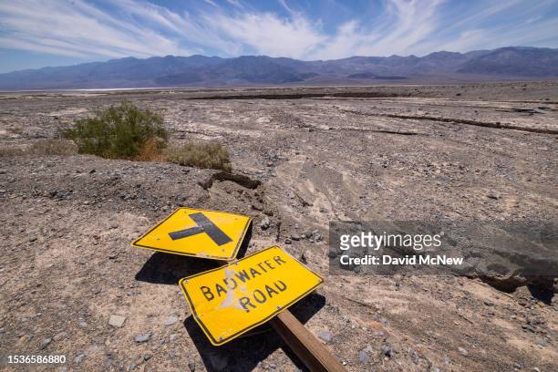 Sign for Badwater Road that was washed away during an unprecedented monsoonal rain event last August that caused widespread catastrophic flash...