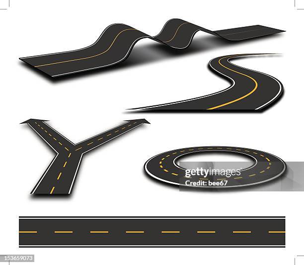 illustrazioni stock, clip art, cartoni animati e icone di tendenza di strada elementi - autostrada a due corsie
