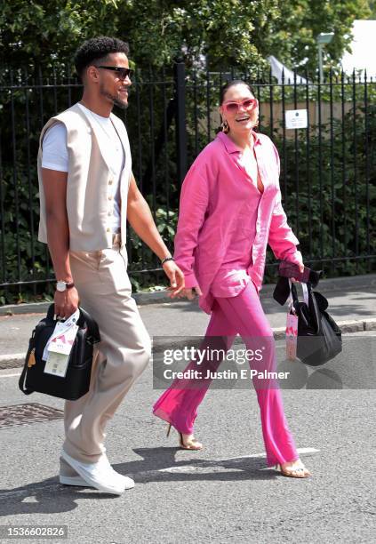 Chanan Safir Colman and Jessie J attend day ten of the Wimbledon Tennis Championships at All England Lawn Tennis and Croquet Club on July 12, 2023 in...