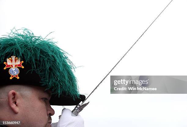 Jacob Antonelli, a member of the Knights of Columbus, takes part in Columbus Day ceremonies October 8, 2012 in Washington, D.C. The day marks the...