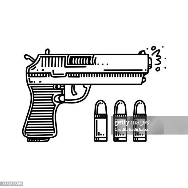 stockillustraties, clipart, cartoons en iconen met gun line icon, sketch design, pixel perfect, editable stroke. logo, sign, symbol. suspect. - paratrooper