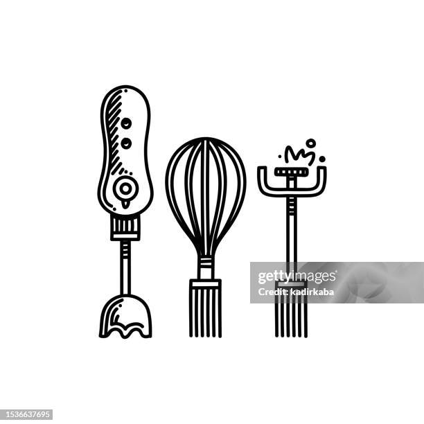 hand blender line icon, sketch design, pixel perfect, editable stroke. logo, sign, symbol. - kitchen surface stock illustrations