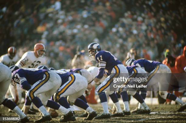 Championship: Minnesota Vikings QB Joe Kapp at line of scrimmage during game vs Cleveland Browns at Metropolitan Stadium. Bloomington, MN 1/4/1970...