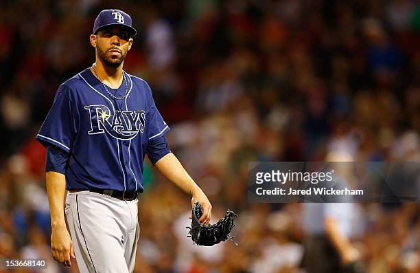 David Price of the Tampa Bay Rays pitches against the Boston Red Sox during the game on September 25, 2012 at Fenway Park in Boston, Massachusetts.