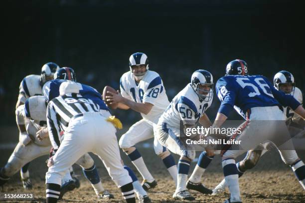 Los Angeles Rams QB Roman Gabriel in action vs New York Giants at Yankee Stadium. Bronx, NY CREDIT: Neil Leifer