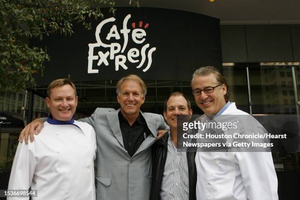 Chef Greg Martin, owner Lonnie Schiller, president Keith Lilley, and owner Robert Del Grande stand in front of the Cafe Express restaurant on Main...
