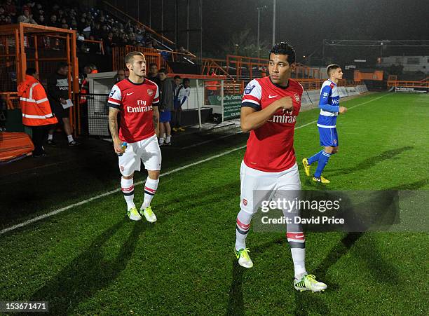 Andre Santos and Jack Wilshere of Arsenal on the pitch before the Barclays Premier U21 match between Arsenal U21 and Reading U21 at Underhill Stadium...