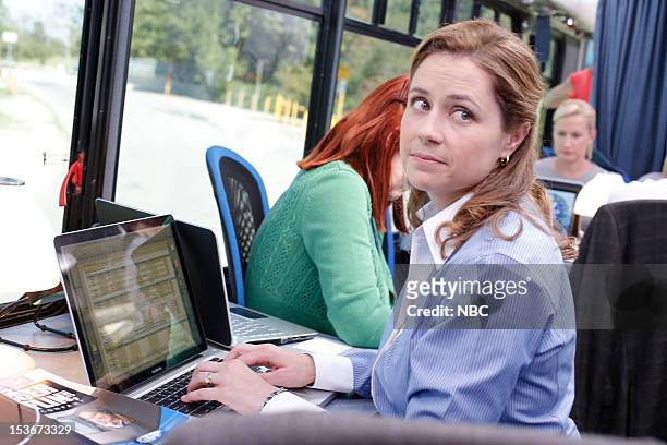 Work Bus" Episode 904 -- Pictured: Jenna Fischer as Pam Halpert --