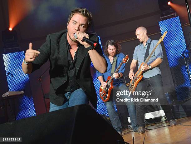 Mike Eli, James Young and Jon Jones and of the Eli Young Band perform during the Paradigm Party at IEBA Conference Day 1 at the War Memorial...