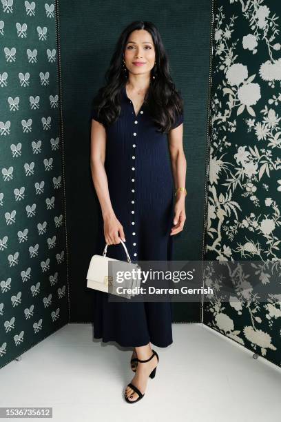 Frieda Pinto wearing Ralph Lauren, attends the Ralph Lauren Suite during The Championships, Wimbledon at All England Lawn Tennis and Croquet Club on...