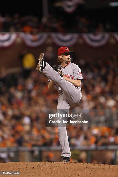 Bronson Arroyo of the Cincinnati Reds pitches during Game 2 of the NLDS against the San Francisco Giants at AT&T Park on Sunday, October 7, 2012 in...