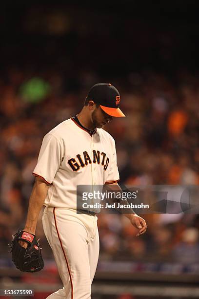 Madison Bumgarner of the San Francisco Giants is seen during Game 2 of the NLDS against the Cincinnati Reds at AT&T Park on Sunday, October 7, 2012...