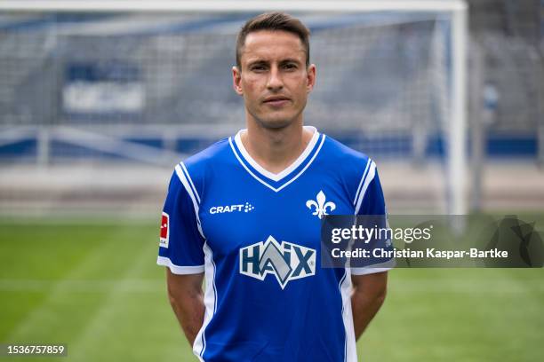 Fabian Schnellhardt of SV Darmstadt 98 poses during the team presentation at Merck - Stadion am Böllenfalltor on July 10, 2023 in Darmstadt, Germany.