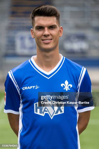 Mathias Honsak of SV Darmstadt 98 poses during the team presentation at Merck - Stadion am Böllenfalltor on July 10, 2023 in Darmstadt, Germany.