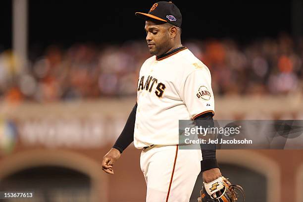 Pablo Sandoval of the San Francisco Giants is seen during Game 2 of the NLDS against the Cincinnati Reds at AT&T Park on Sunday, October 7, 2012 in...
