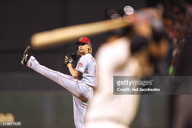 Bronson Arroyo of the Cincinnati Reds pitches during Game 2 of the NLDS against the San Francisco Giants at AT&T Park on Sunday, October 7, 2012 in...