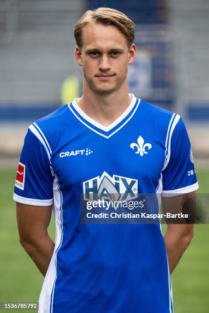 Oscar Vilhelmsson of SV Darmstadt 98 poses during the team presentation at Merck - Stadion am Böllenfalltor on July 10, 2023 in Darmstadt, Germany.