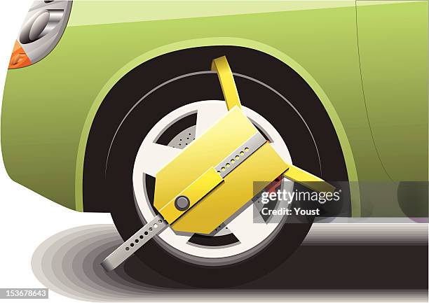 ilustrações, clipart, desenhos animados e ícones de roda de carro clamped close-up - tranca de roda