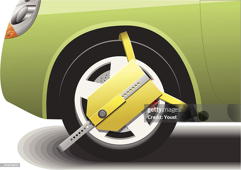 Car Wheel Clamped Close up