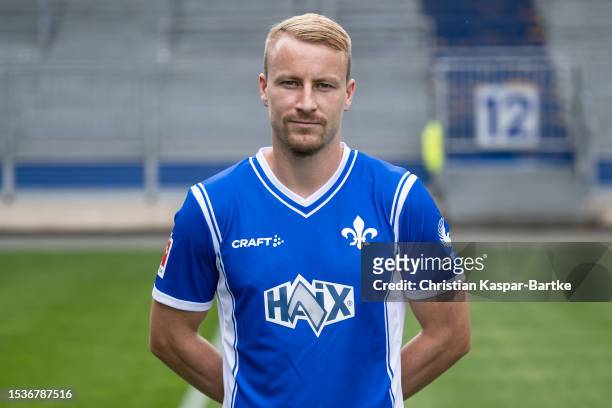 Fabian Holland of SV Darmstadt 98 poses during the team presentation at Merck - Stadion am Böllenfalltor on July 10, 2023 in Darmstadt, Germany.