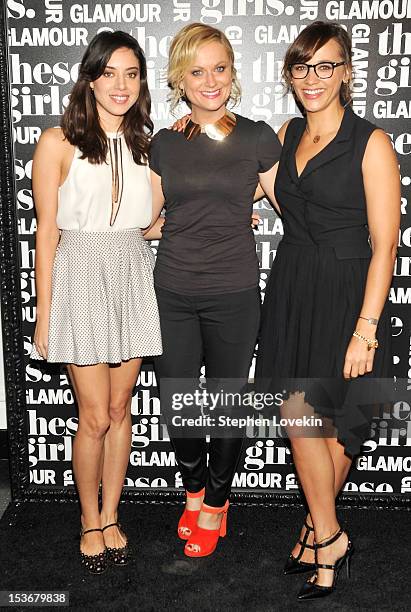 Actresses Aubrey Plaza, Amy Poehler, and Rashida Jones of "Parks and Recreation" attend Glamour Presents "These Girls" at Joe's Pub on October 8,...