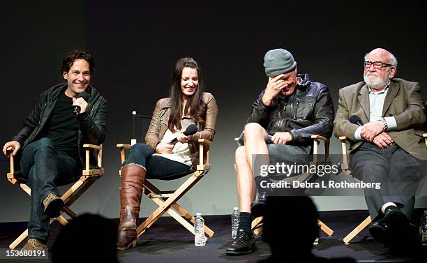 Paul Rudd, Kate Arrington, Michael Shannon and Ed Asner attend Meet The Cast of Broadway's "Grace" at the Apple Store Soho on October 8, 2012 in New...