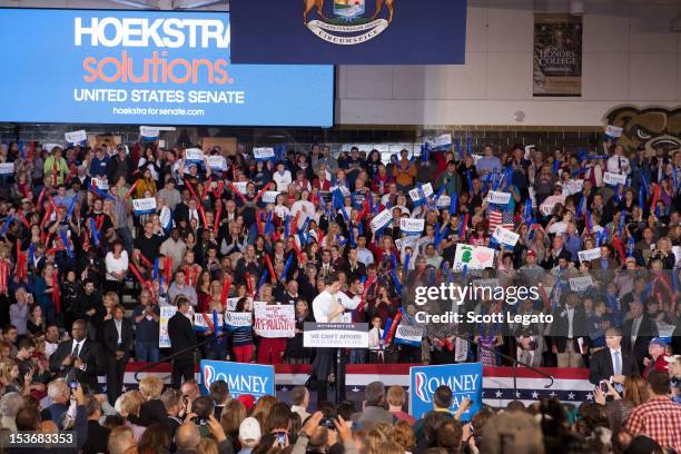 Congressman Paul Ryan attends the Congressman Paul Ryan Rally With Kid Rock at Oakland University Athletic Center on October 8, 2012 in Rochester,...
