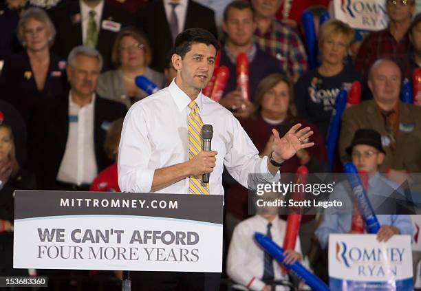 Congressman Paul Ryan attends the Congressman Paul Ryan Rally With Kid Rock at Oakland University Athletic Center on October 8, 2012 in Rochester,...