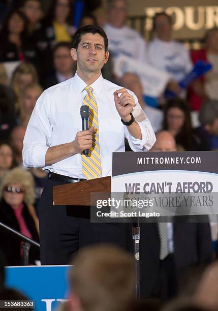 Congressman Paul Ryan attends the Congressman Paul Ryan Rally With Kid Rock at Oakland University Athletic Center on October 8, 2012 in Rochester,...