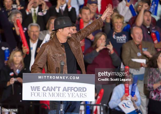 Kid Rock attends the Congressman Paul Ryan Rally With Kid Rock at Oakland University Athletic Center on October 8, 2012 in Rochester, Michigan.