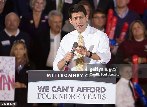 Congressman Paul Ryan attends the Congressman Paul Ryan Rally With Kid Rock at Oakland University Athletic Center on October 8, 2012 in Rochester,...