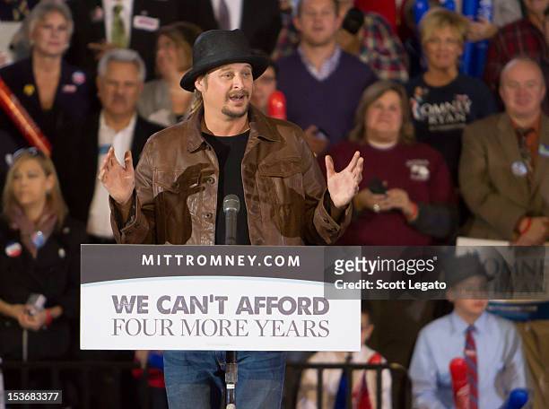 Kid Rock attends the Congressman Paul Ryan Rally With Kid Rock at Oakland University Athletic Center on October 8, 2012 in Rochester, Michigan.