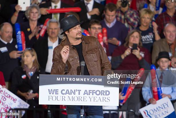 Kid Rock attends the Congressman Paul Ryan Rally With Kid Rock at Oakland University Athletic Center on October 8, 2012 in Rochester, Michigan.