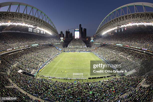 General view during the match between the Seattle Sounders FC against the Portland Timbers at CenturyLink Field on October 7, 2012 in Seattle,...