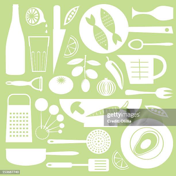 bildbanksillustrationer, clip art samt tecknat material och ikoner med kitchen collection - serveringsredskap