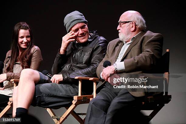 Kate Arrington, Michael Shannon and Ed Asner attend Meet The Cast of Broadway's "Grace" at the Apple Store Soho on October 8, 2012 in New York City.