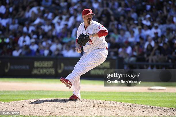 Brett Myers of the Chicago White Sox pitches during the game against the Los Angeles Angels of Anaheim on August 5, 2012 at U.S. Cellular Field in...