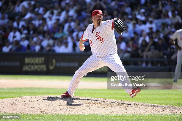 Brett Myers of the Chicago White Sox pitches during the game against the Los Angeles Angels of Anaheim on August 5, 2012 at U.S. Cellular Field in...